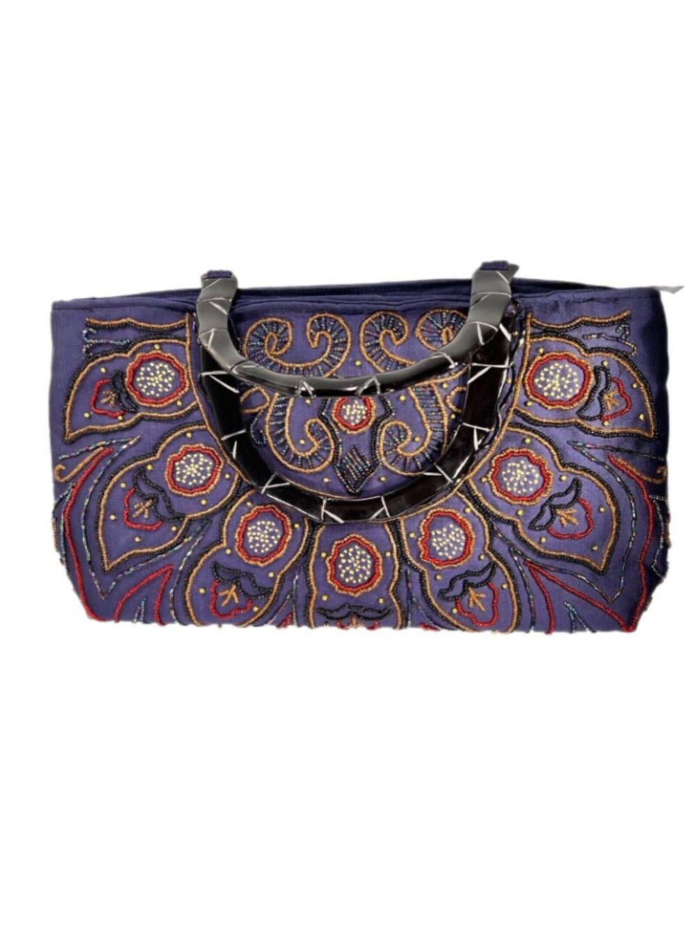 Handcrafted Beaded Purple Evening Bag Intricate Embroidery Sturdy Handles Purse - Picture 4 of 14
